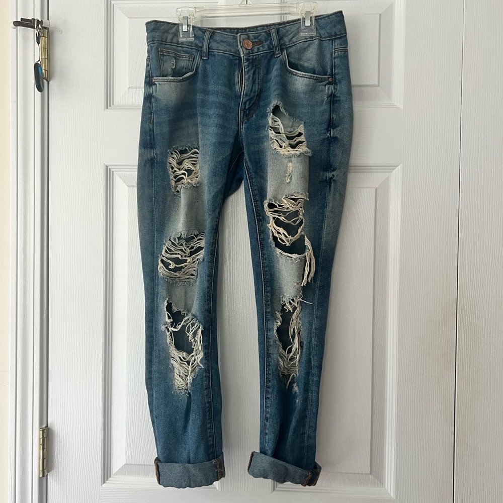 Refuge Dark Wash Boyfriend Ripped Jeans
